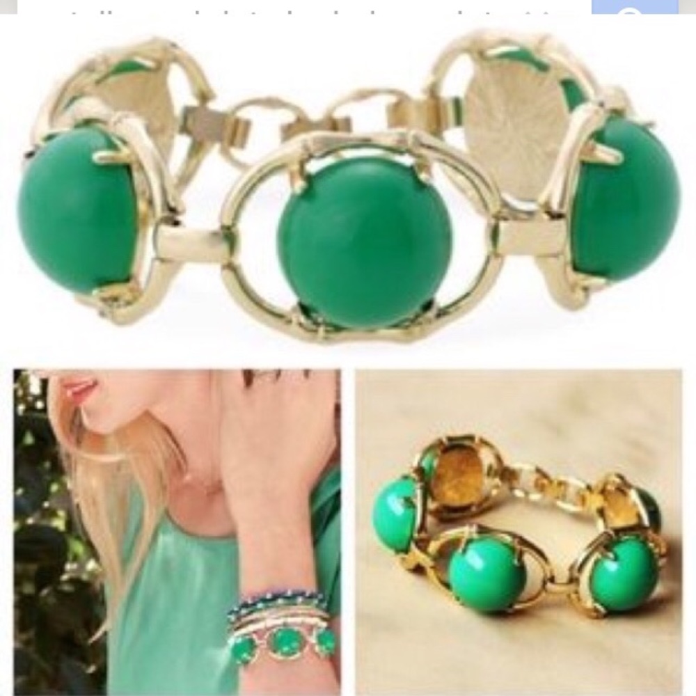 Stella & Dot | Kelly Green Cabochon + Gold Bambooππβ¨Zinnia Bracelet - Picture 7 of 10